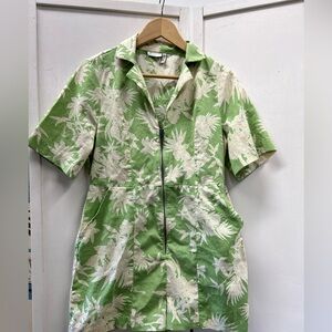 ASOS DESIGN linen look zip through utility playsuit in tropical print size 10